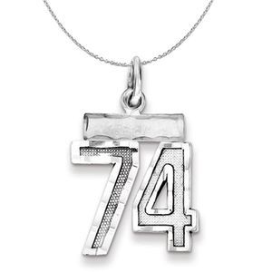 Silver, Varsity Collection, Small D/C Number 74 Necklace - 20 In